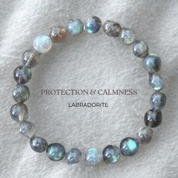 Natural Labradorite Gemstone Beaded Bracelet - Handmade 8mm Reiki Jewelry - Picture 2 of 6